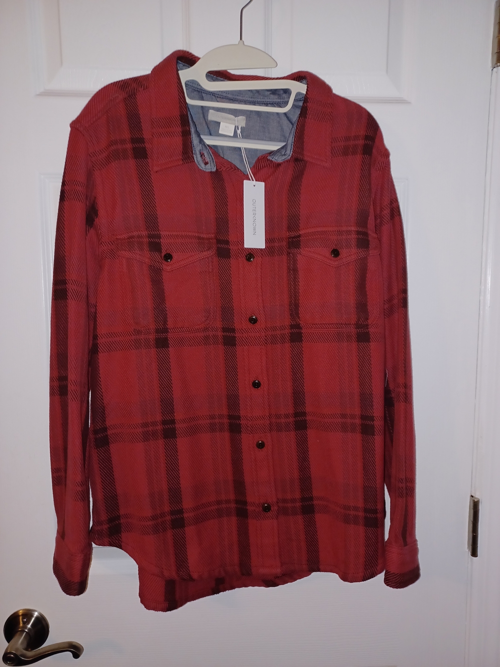 Outer Knowon Red and Black Plaid Lightweight Blanket Shirt Jacket Organic Cotton
